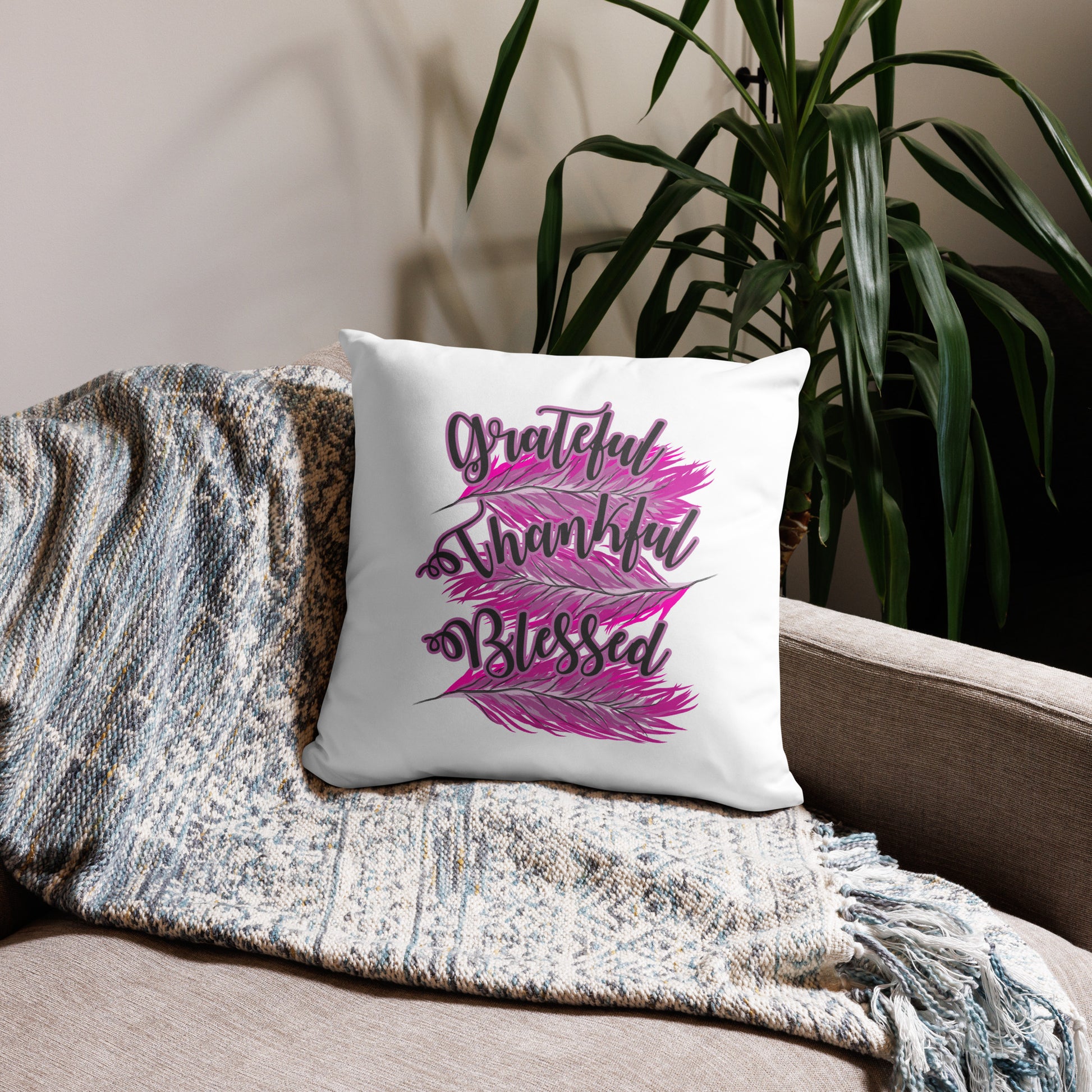 Grateful Thankful Blessed Pink Basic Pillow