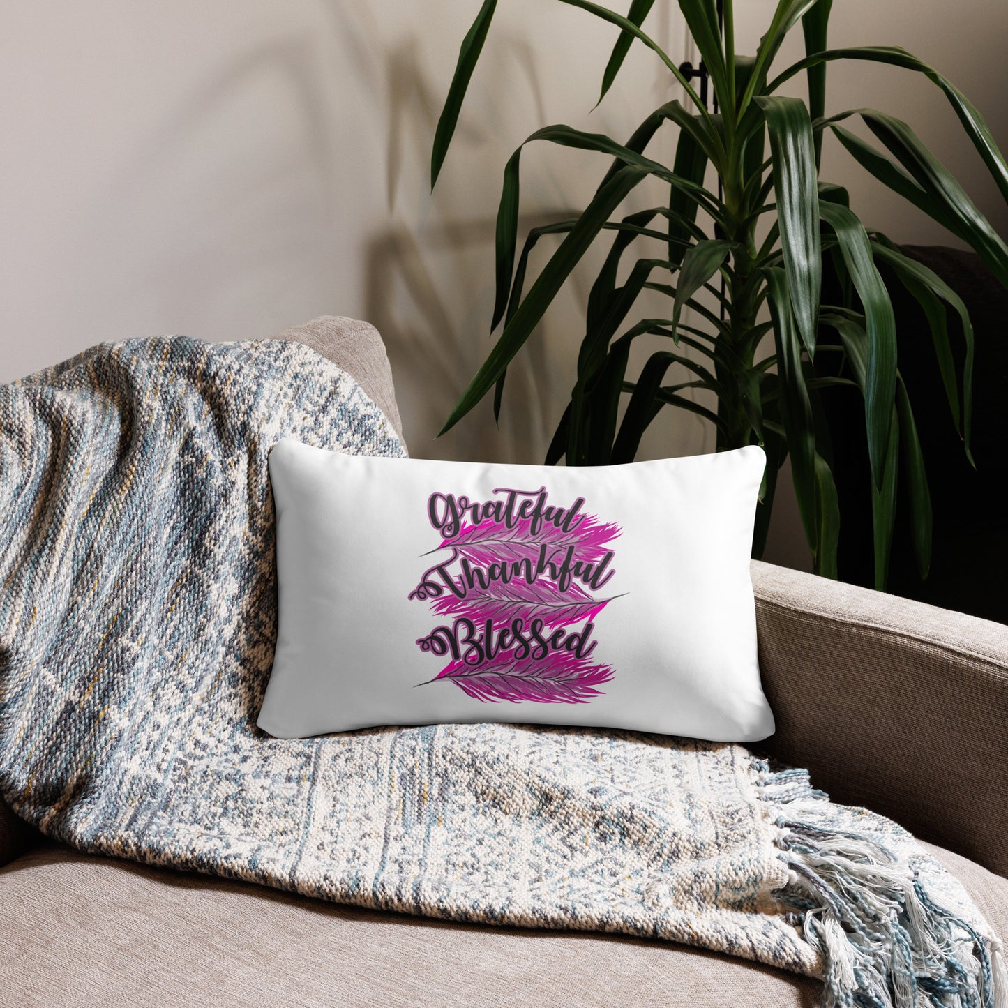 Grateful Thankful Blessed Pink Basic Pillow 20″×12″