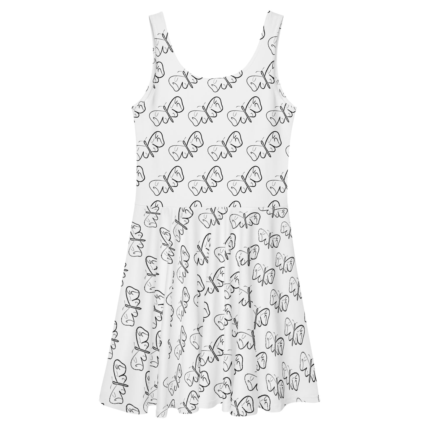 Black and White Abstract Butterfly Skater Dress