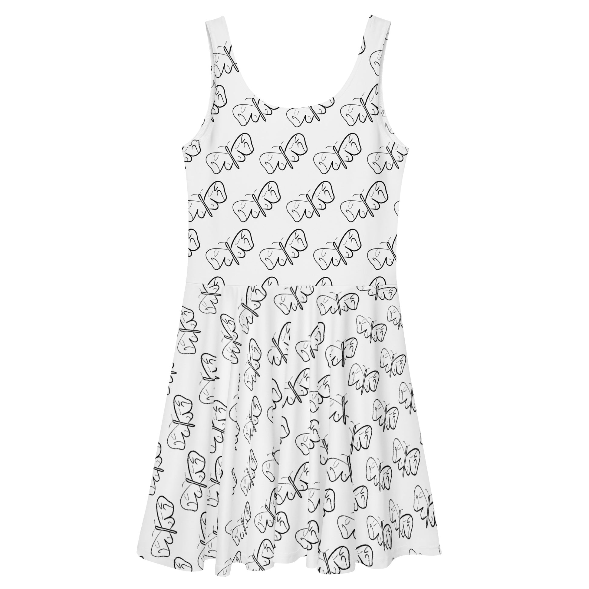 Black and White Abstract Butterfly Skater Dress