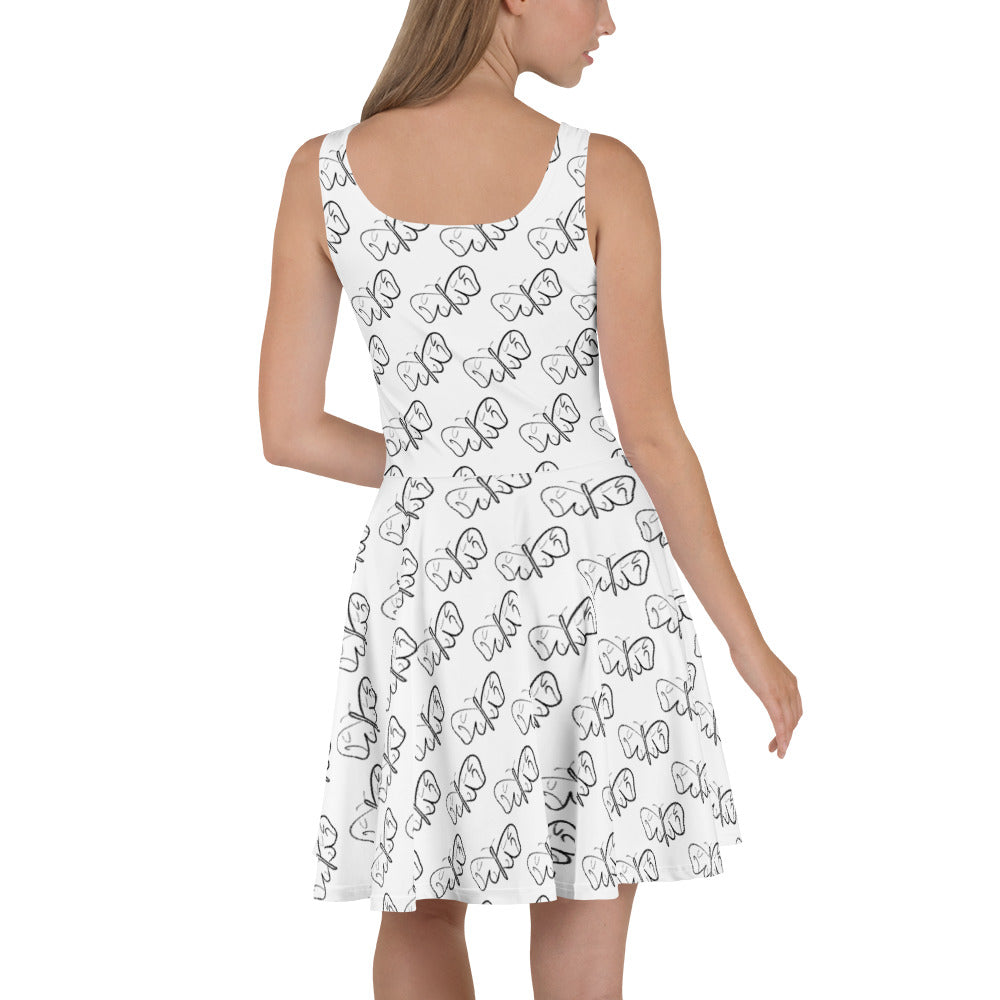 Black and White Abstract Butterfly Skater Dress
