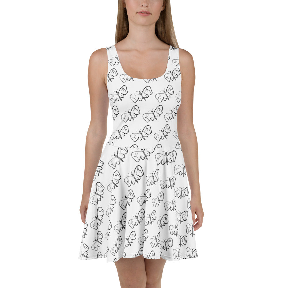 Black and White Abstract Butterfly Skater Dress 3XL