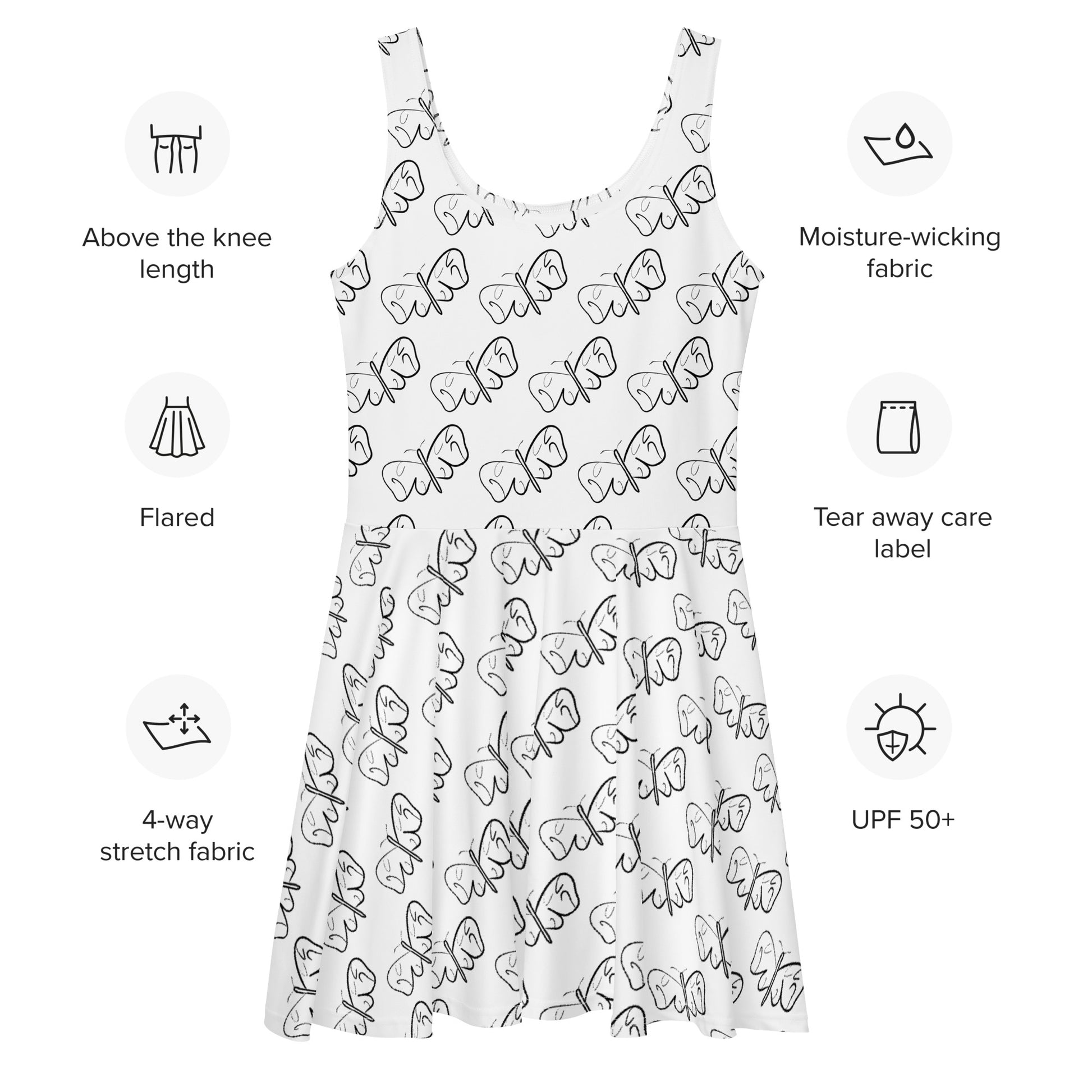 Black and White Abstract Butterfly Skater Dress