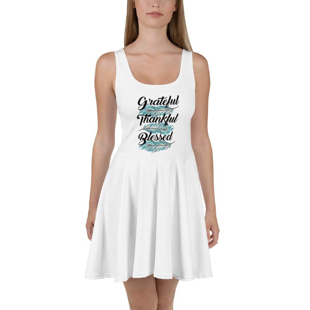 Grateful Thankful Blessed Teal Skater Dress 3XL