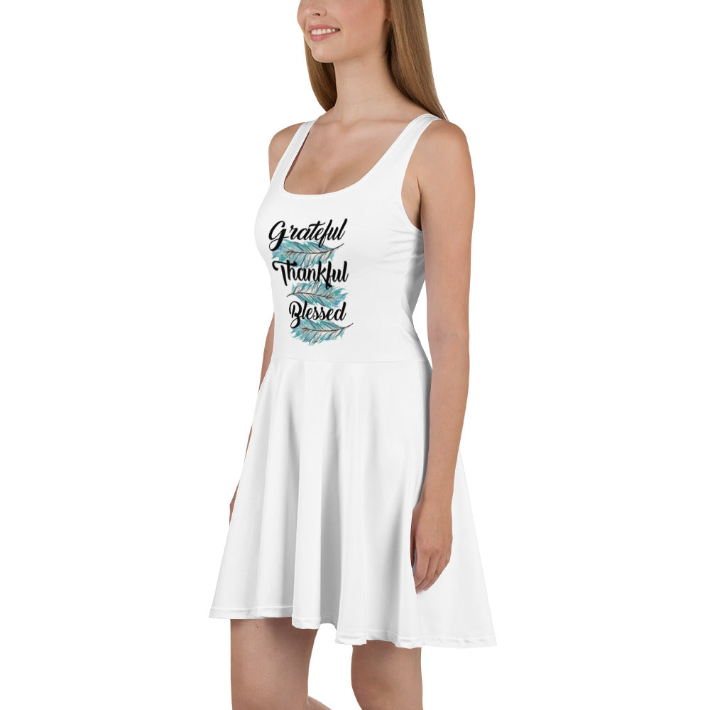 Grateful Thankful Blessed Teal Skater Dress