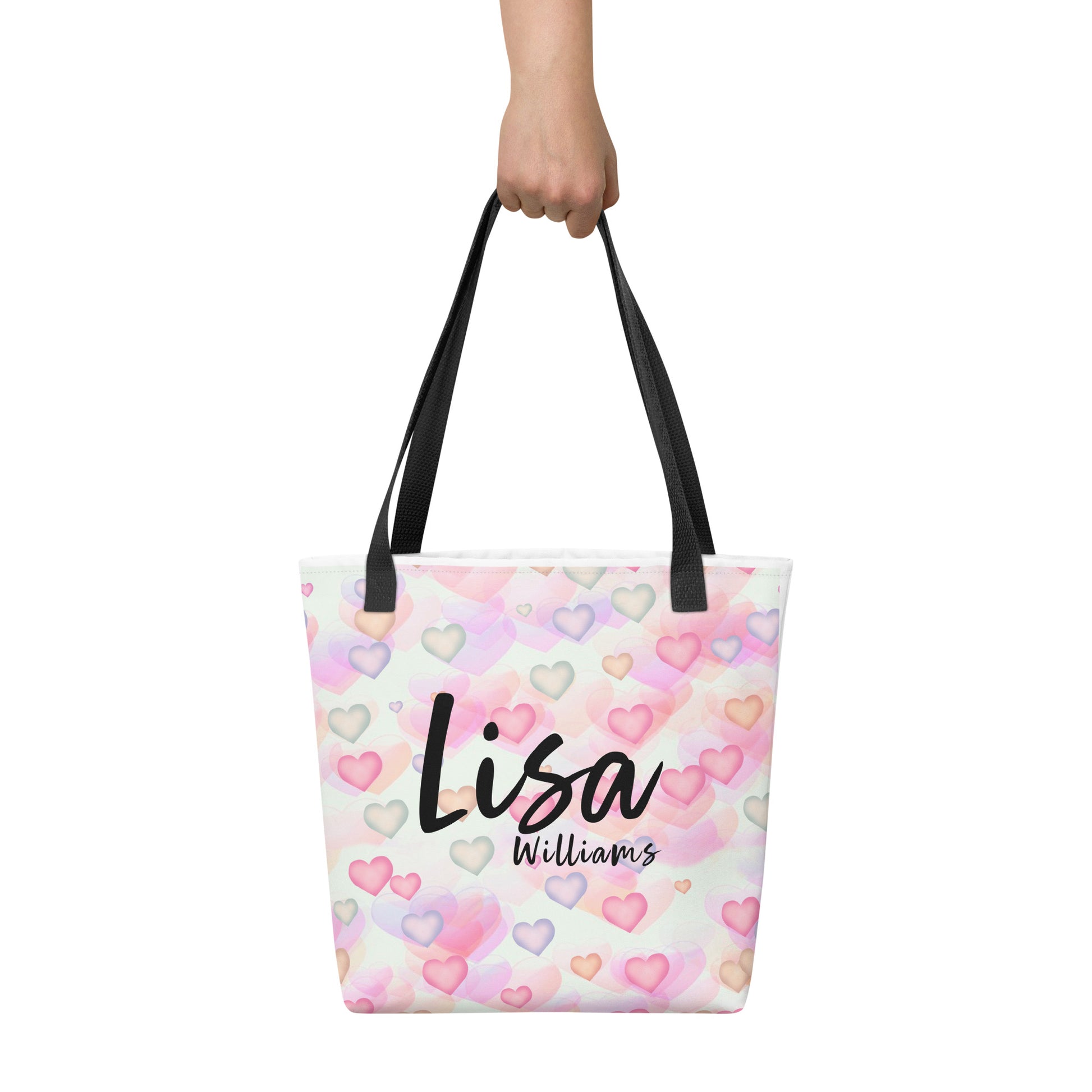 Personalized Tote bag with pink hearts