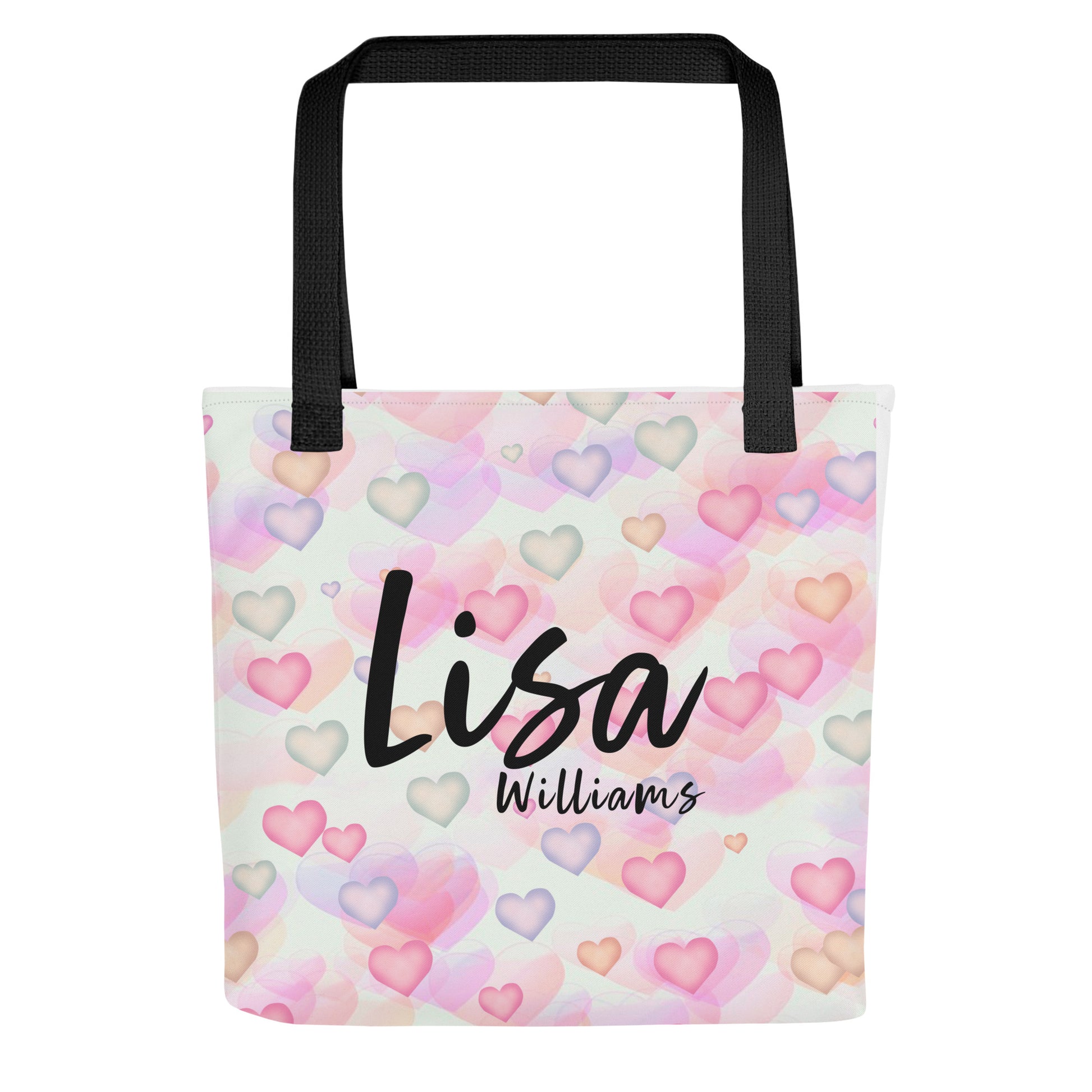 Personalized Tote bag with pink hearts