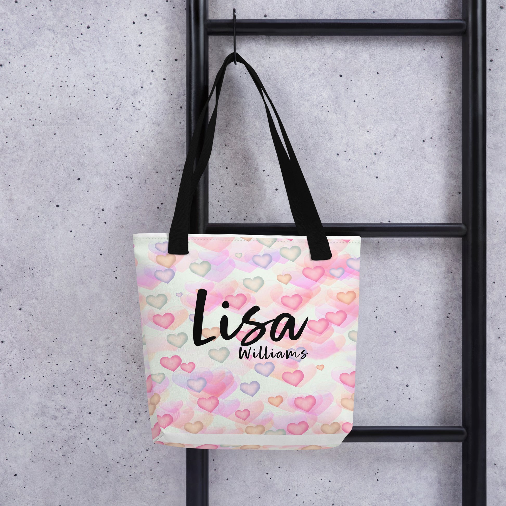 Personalized Tote bag with pink hearts