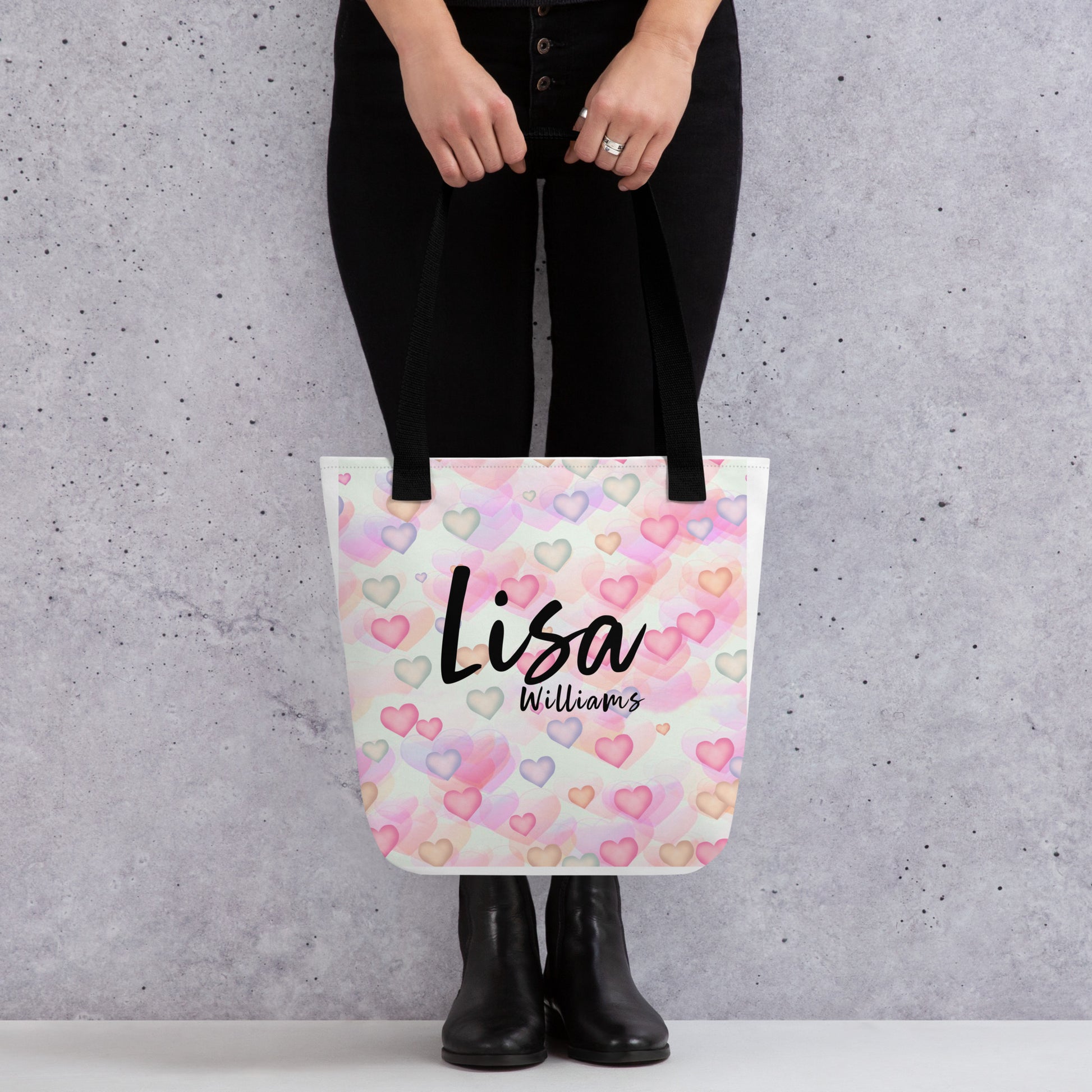 Personalized Tote bag with pink hearts