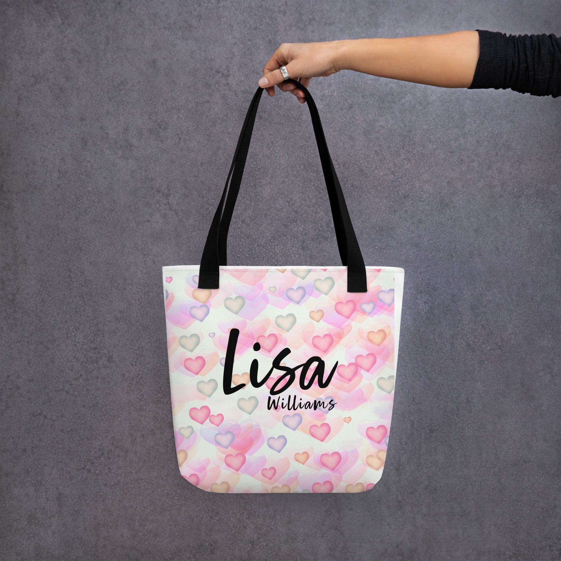 Personalized Tote bag with pink hearts