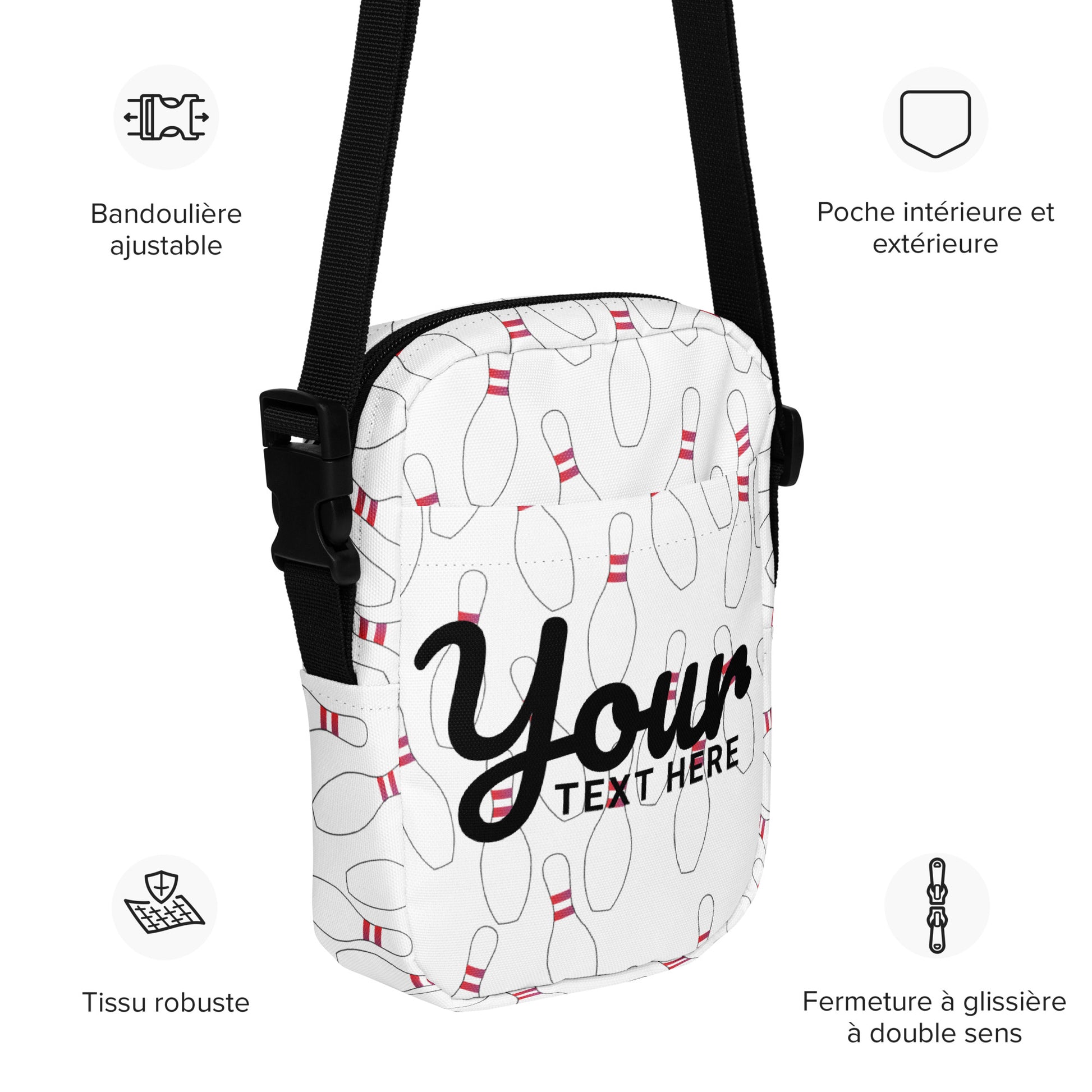 Bowling pin Utility crossbody bag personalized