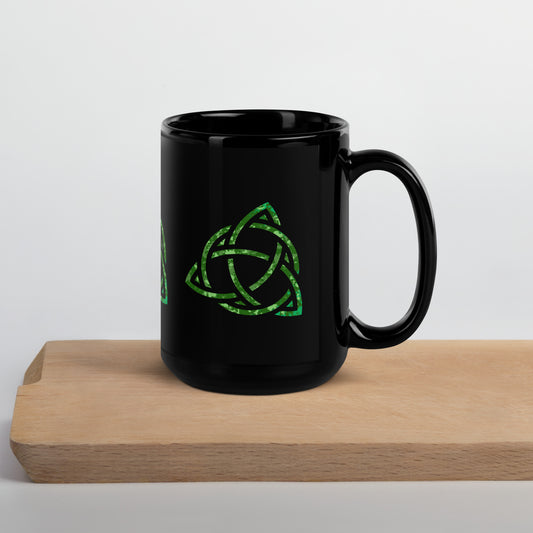 Celtic Trinity Small Knot Triquetra Black Glossy Mug 15 oz