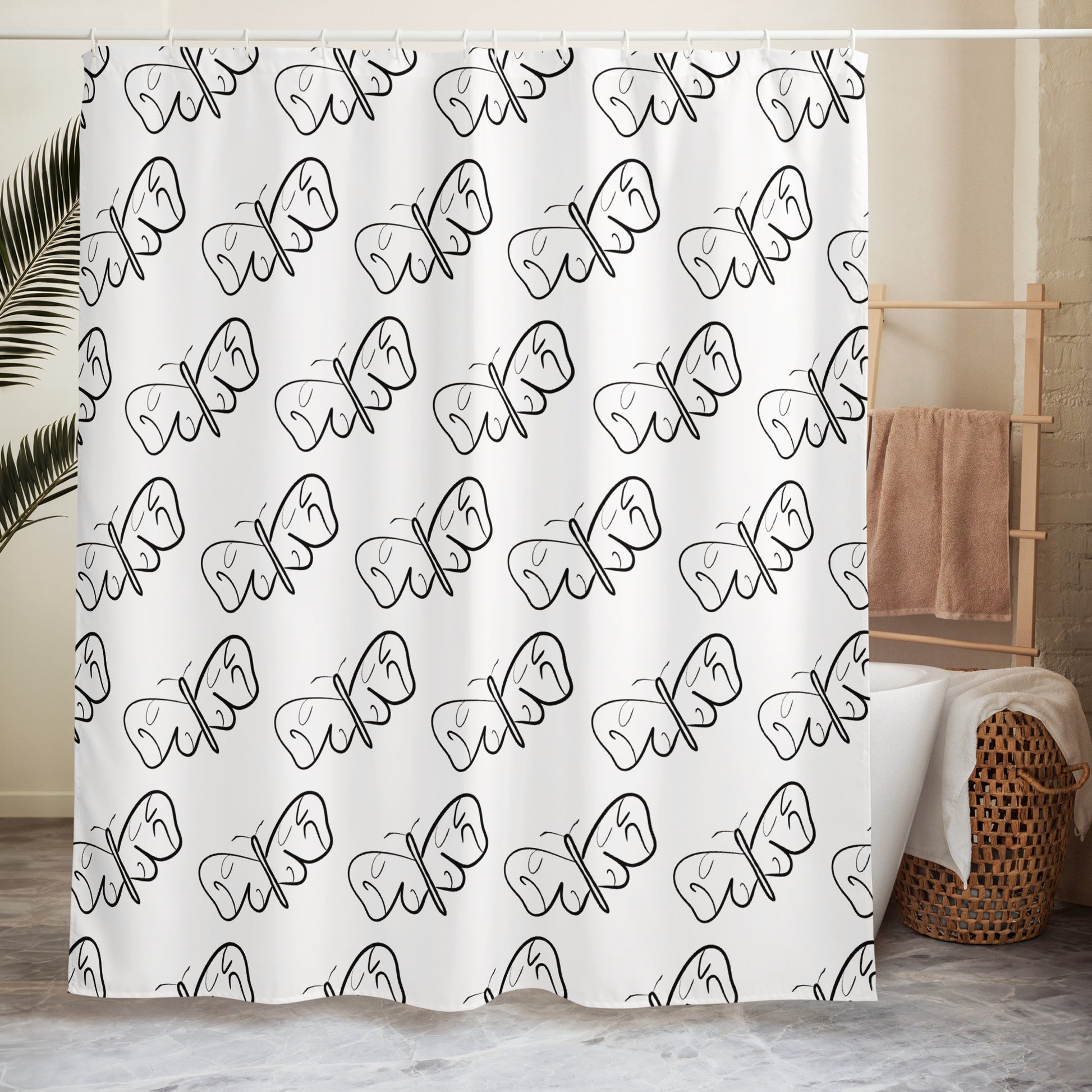 Black and White Abstract Butterfly Shower Curtain Default Title