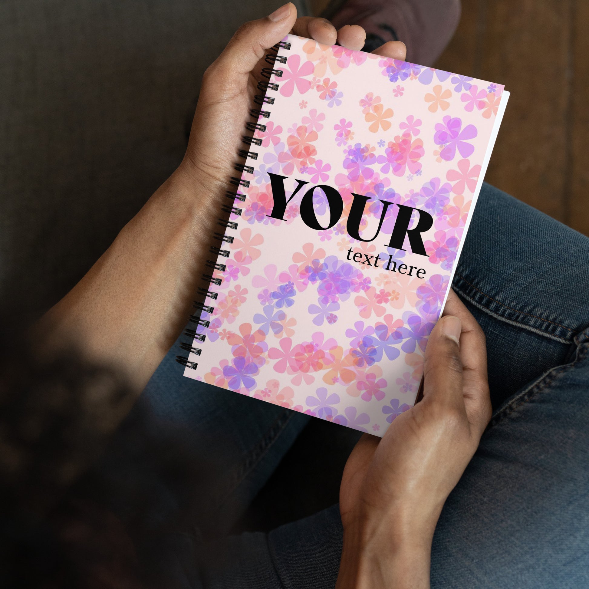 Pink Purple Flowers Spiral Dotted Line Notebook