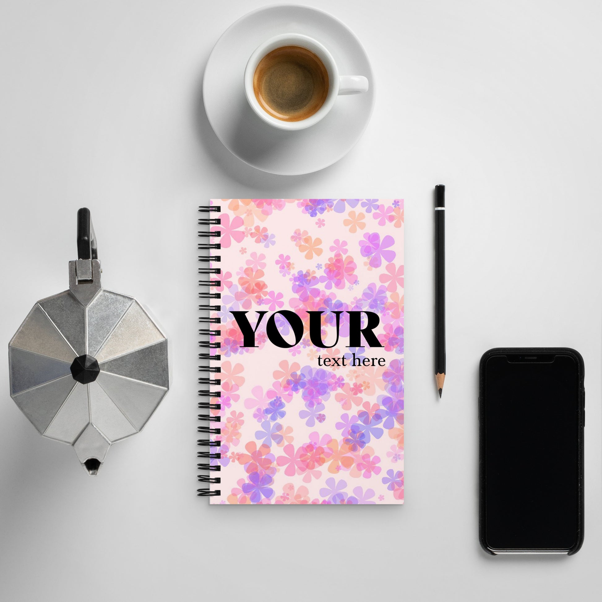 Pink Purple Flowers Spiral Dotted Line Notebook