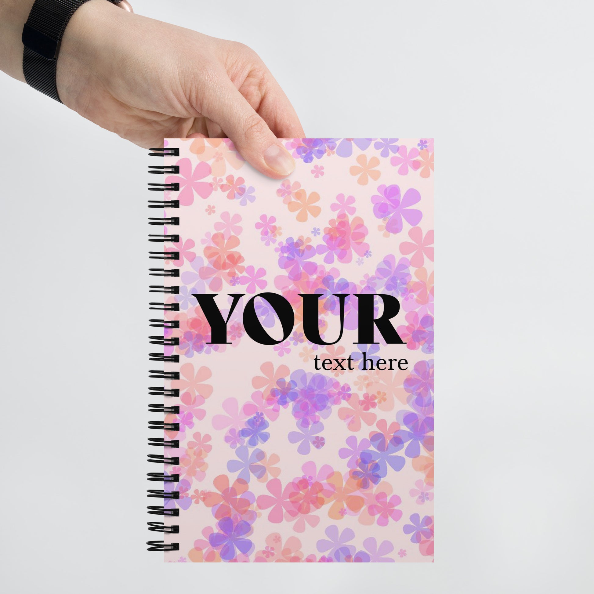 Pink Purple Flowers Spiral Dotted Line Notebook