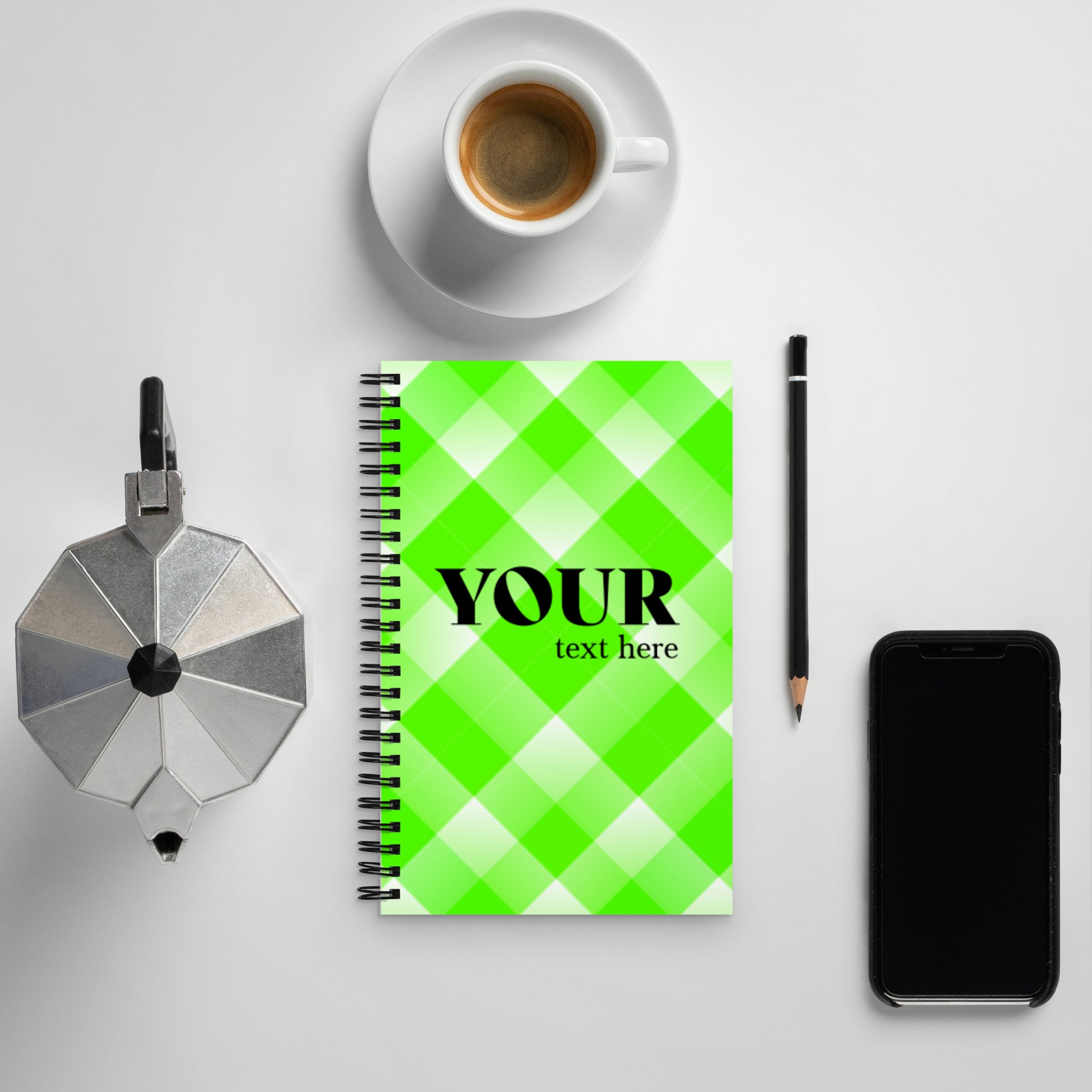 Green Plaid Spiral Dotted Line Notebook