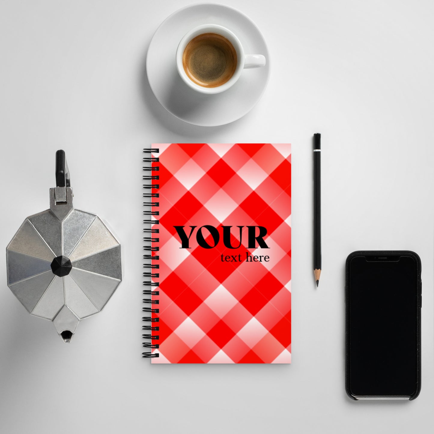 Red Plaid Spiral Dotted Line Notebook