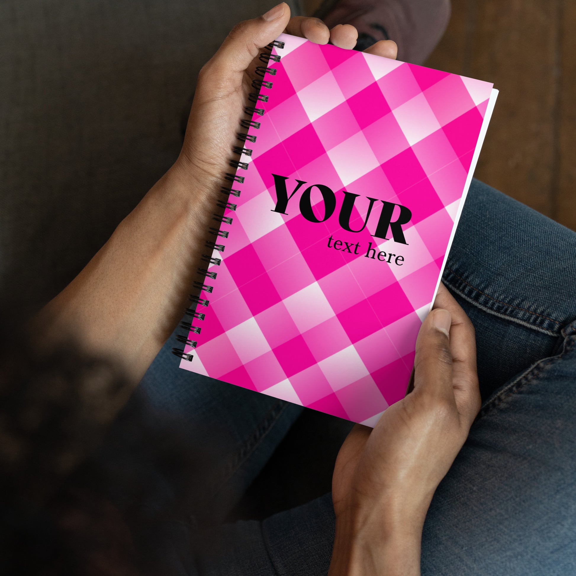Pink Plaid Spiral Dotted Line Notebook