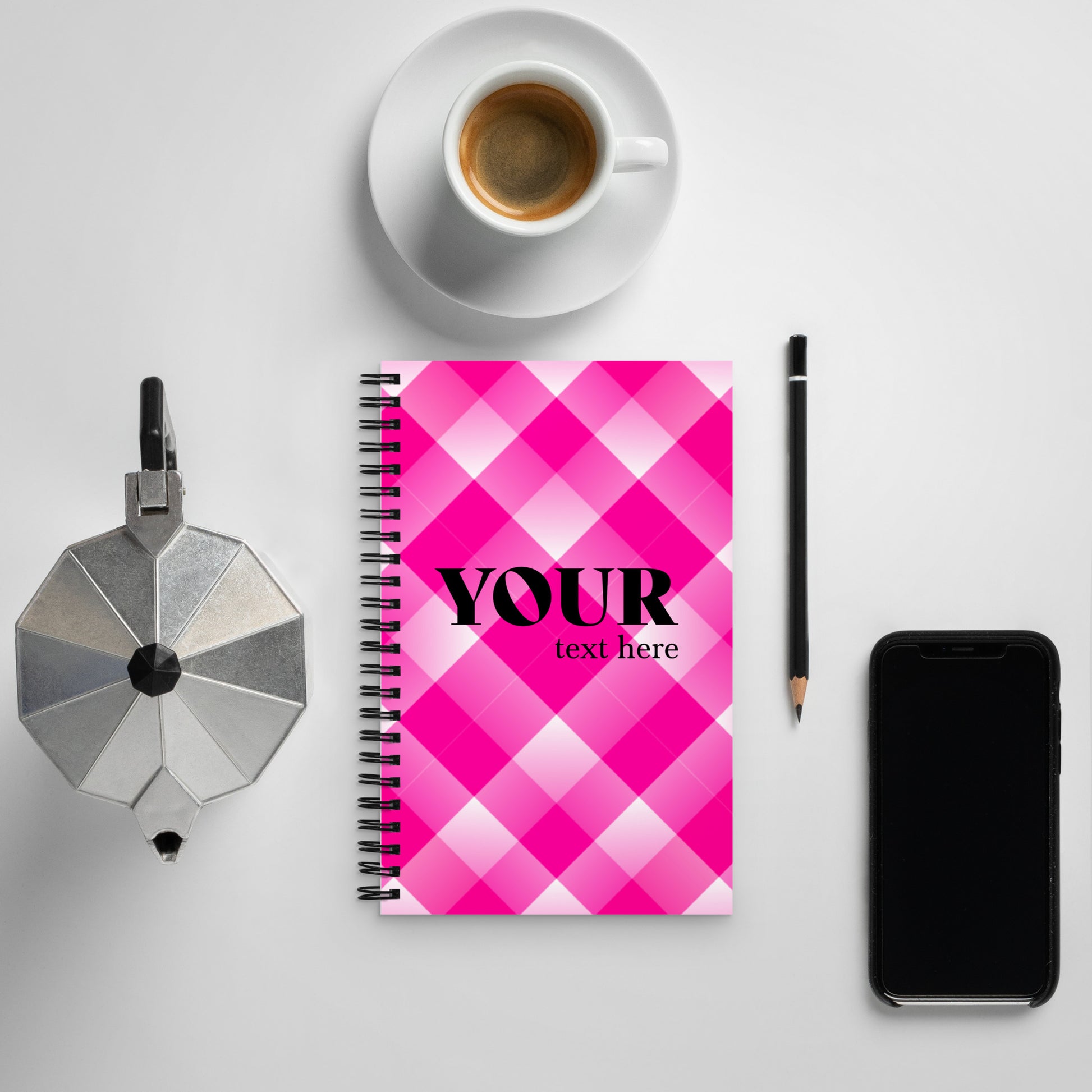 Pink Plaid Spiral Dotted Line Notebook