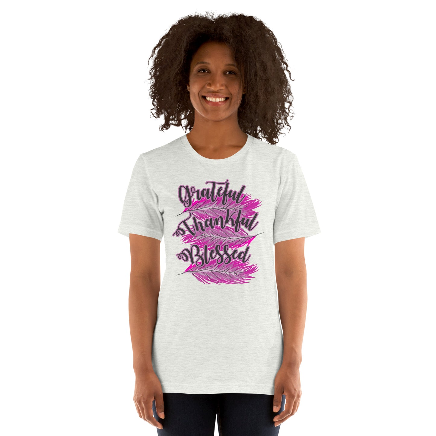 Thankful Grateful Blessed Pink Ladies Unisex t-shirt Ash