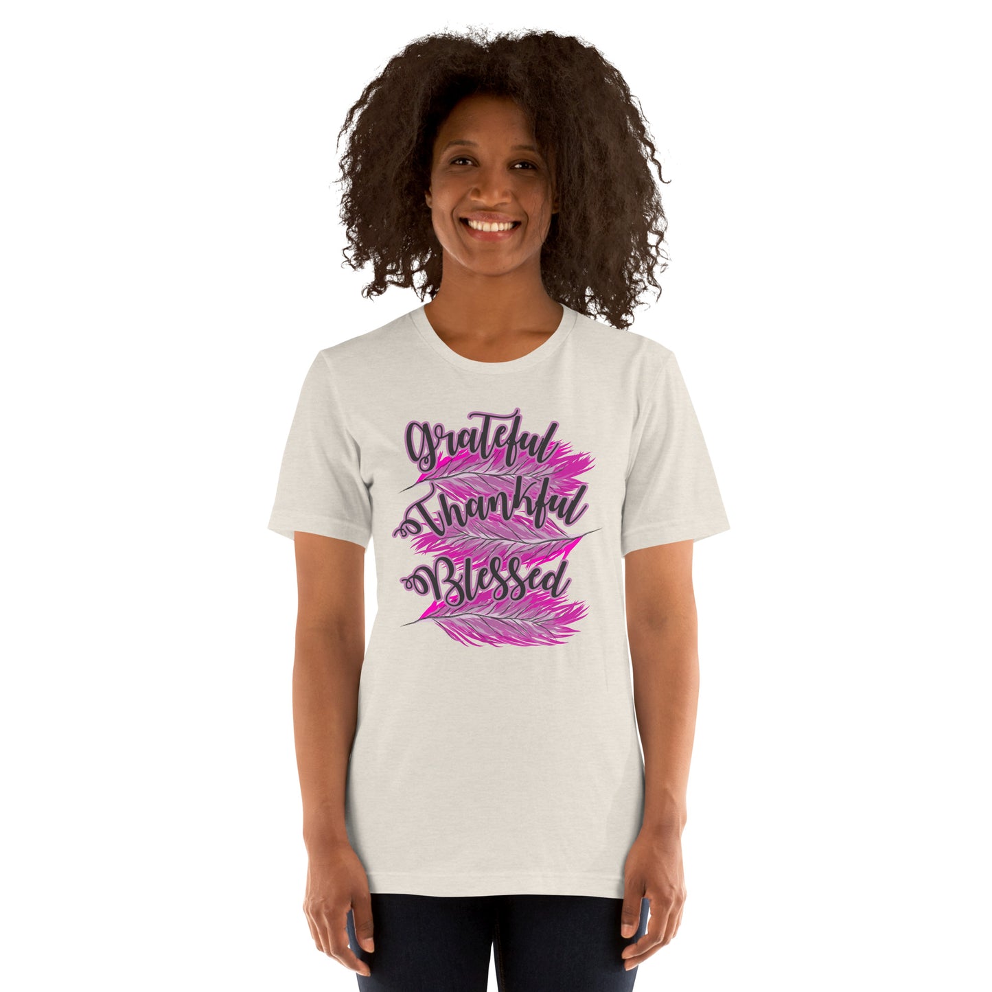 Thankful Grateful Blessed Pink Ladies Unisex t-shirt Heather Dust