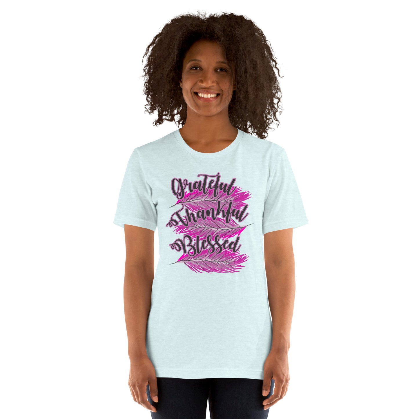 Thankful Grateful Blessed Pink Ladies Unisex t-shirt Heather Ice Blue
