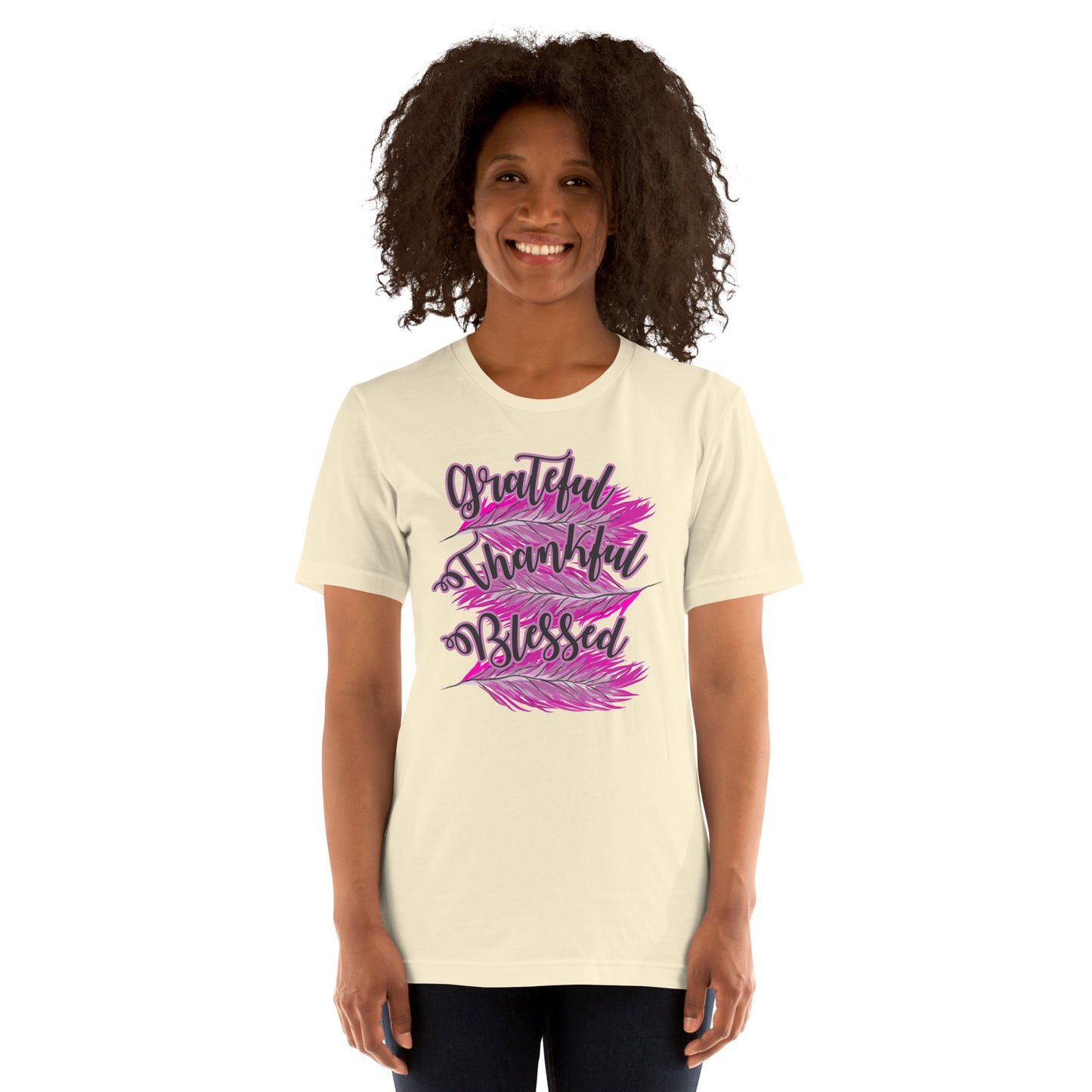 Thankful Grateful Blessed Pink Ladies Unisex t-shirt Natural