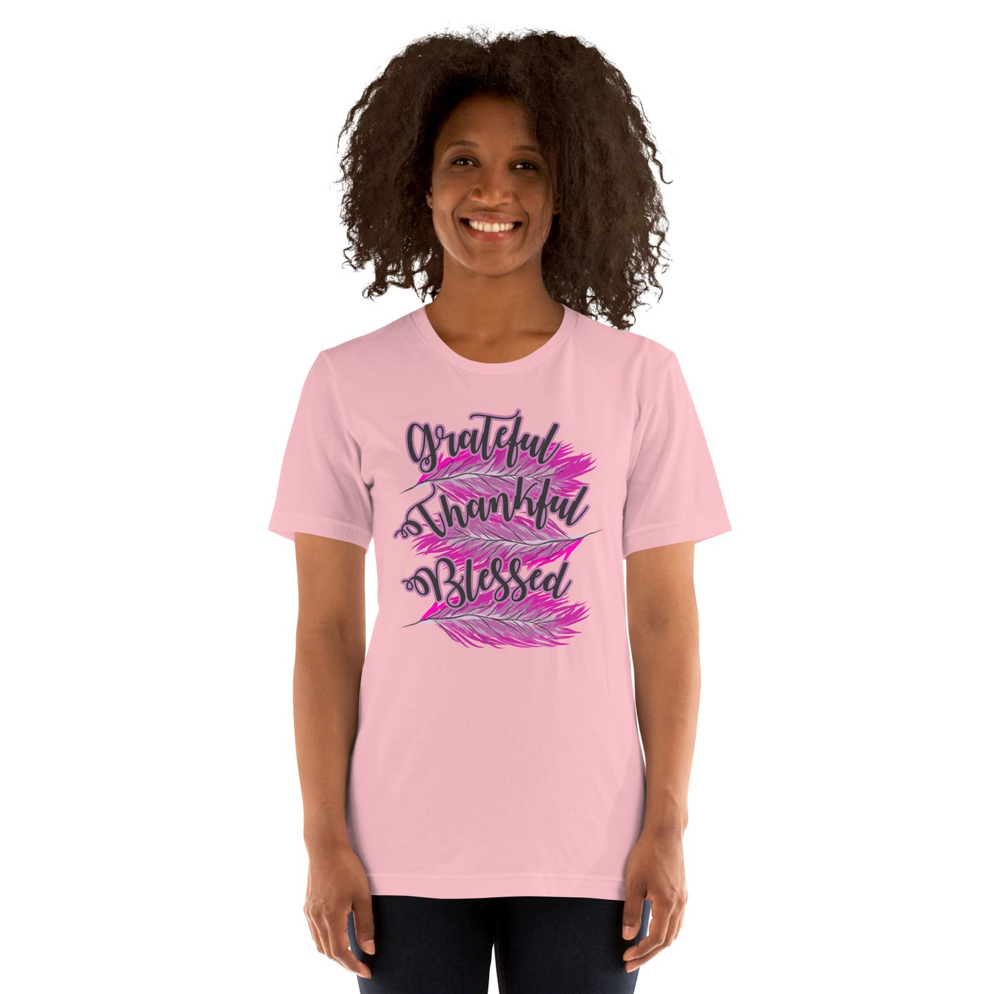 Thankful Grateful Blessed Pink Ladies Unisex t-shirt Pink