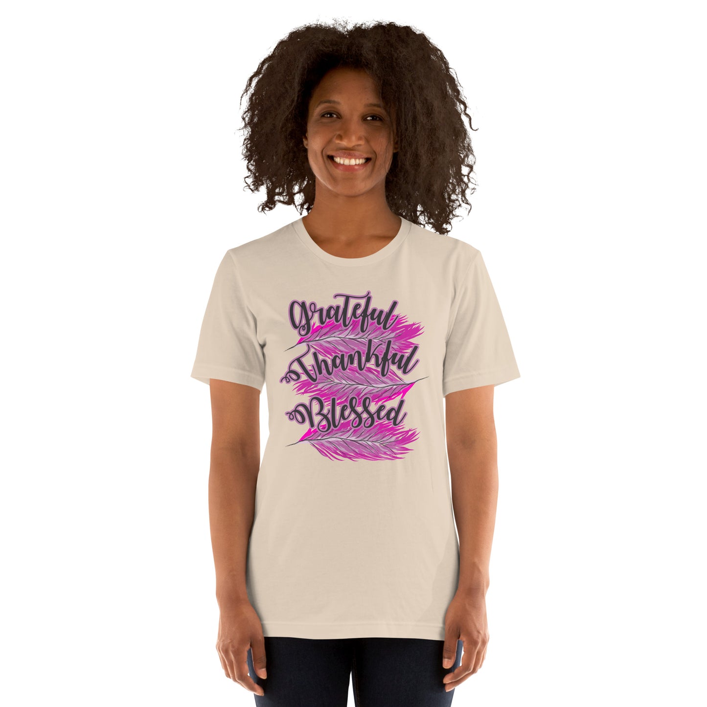 Thankful Grateful Blessed Pink Ladies Unisex t-shirt Soft Cream