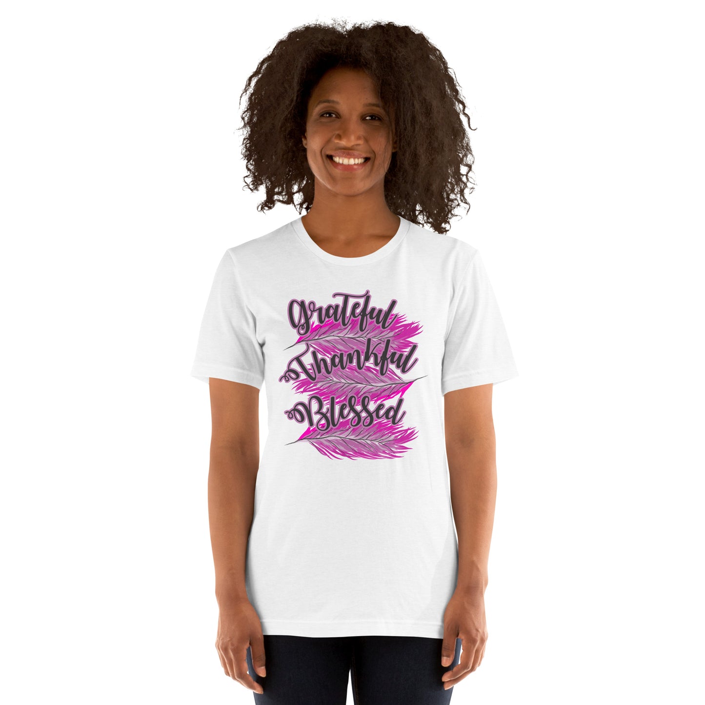 Thankful Grateful Blessed Pink Ladies Unisex t-shirt Solid White Blend