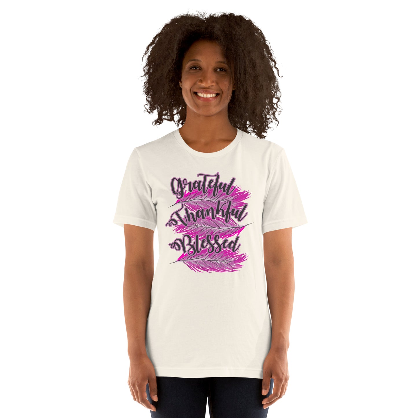 Thankful Grateful Blessed Pink Ladies Unisex t-shirt Vintage White