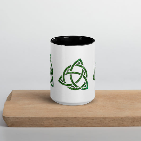 Celtic Trinity Small Knot Triquetra Mug with Color Inside Black 15 oz