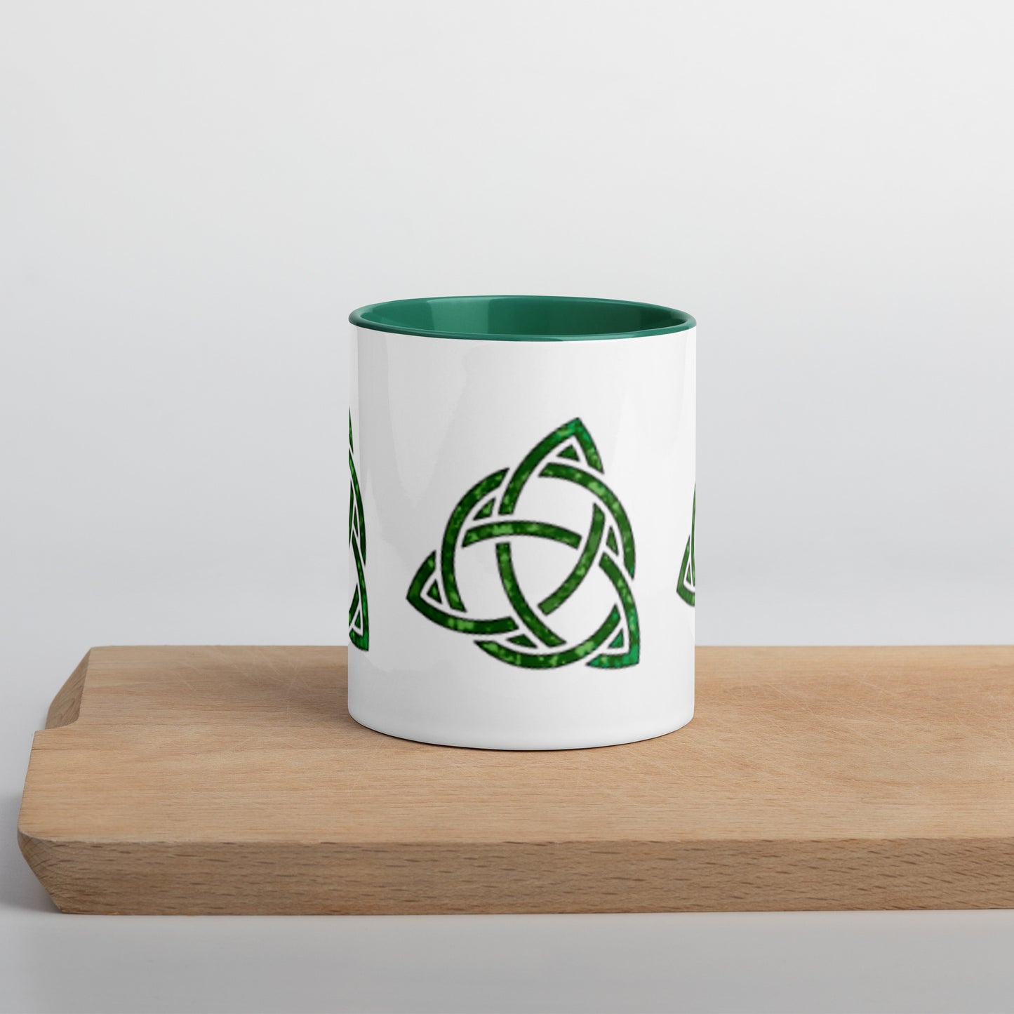 Celtic Trinity Small Knot Triquetra Mug with Color Inside Dark green 11 oz