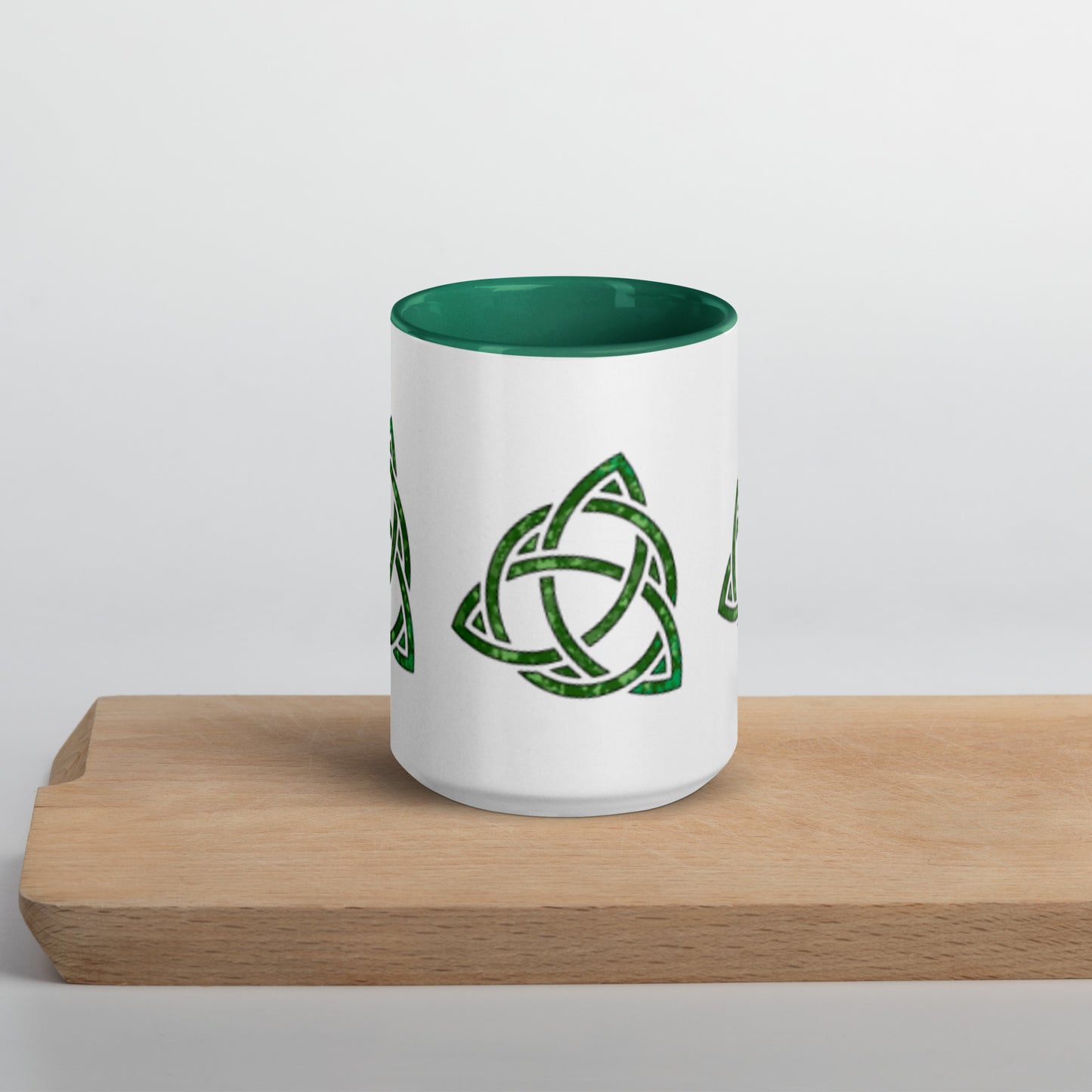 Celtic Trinity Small Knot Triquetra Mug with Color Inside Dark green 15 oz