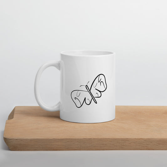 Black and White Abstract Butterfly White glossy mug 11 oz