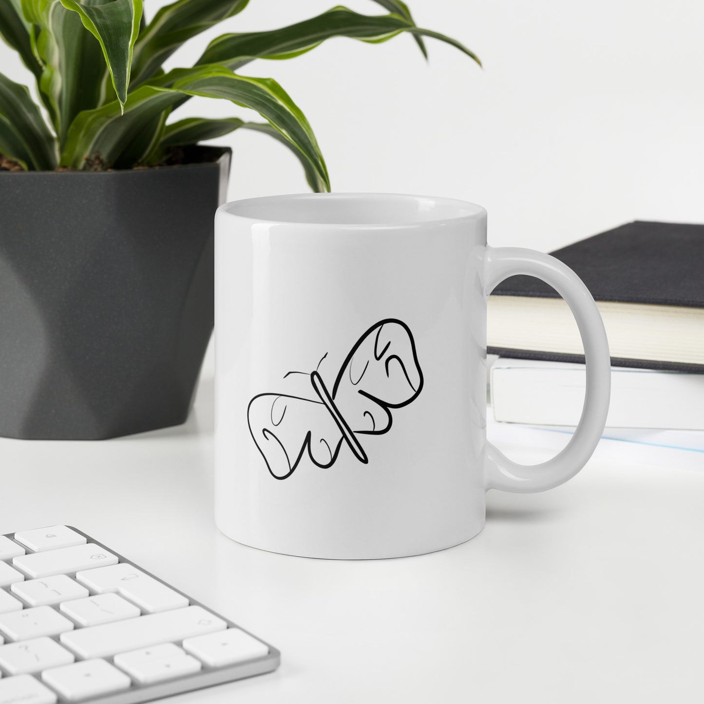 Black and White Abstract Butterfly White glossy mug