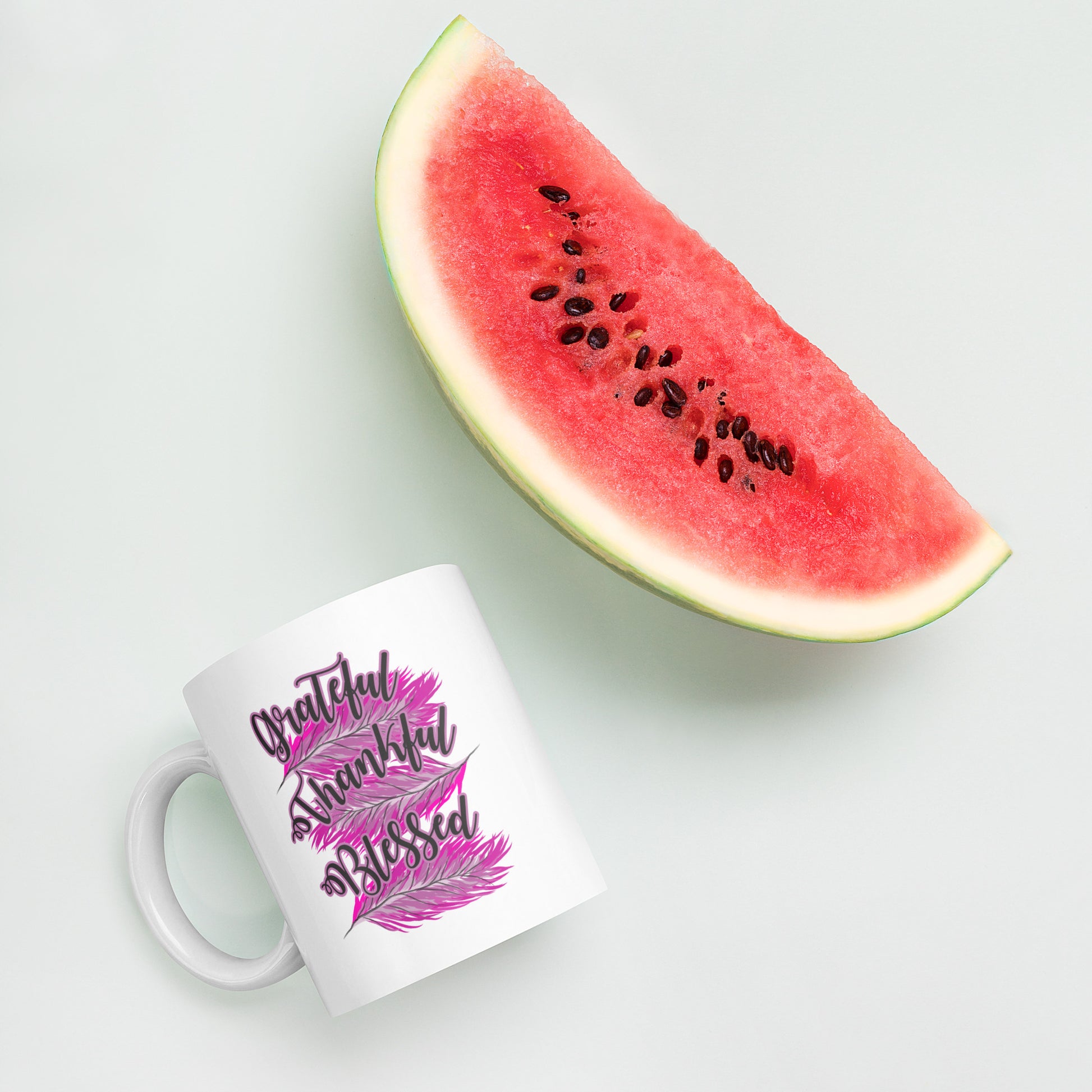 Thankful Grateful Blessed Pink White glossy mug