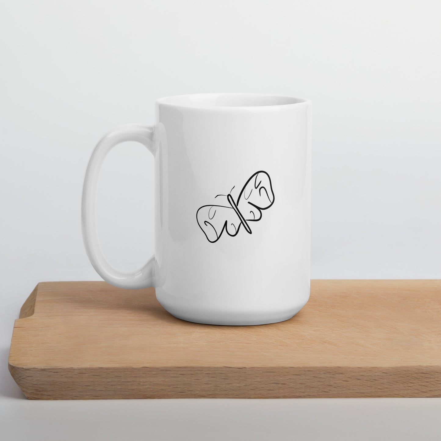 Black and White Abstract Butterfly White glossy mug 15 oz
