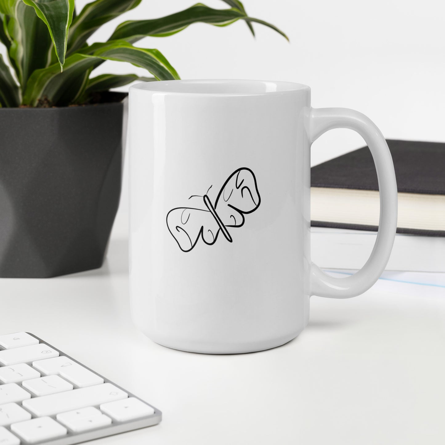 Black and White Abstract Butterfly White glossy mug