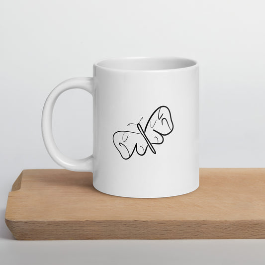 Black and White Abstract Butterfly White glossy mug 20 oz