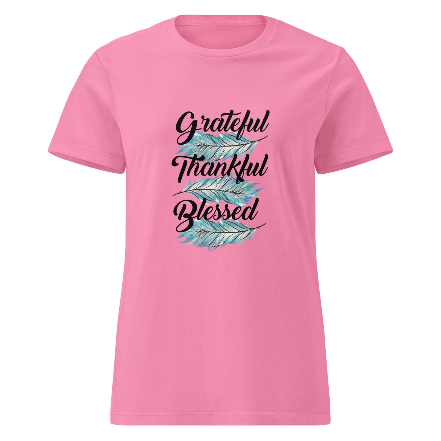 Grateful Thankful Blessed Teal Feathers Women’s Basic Tee Azalea