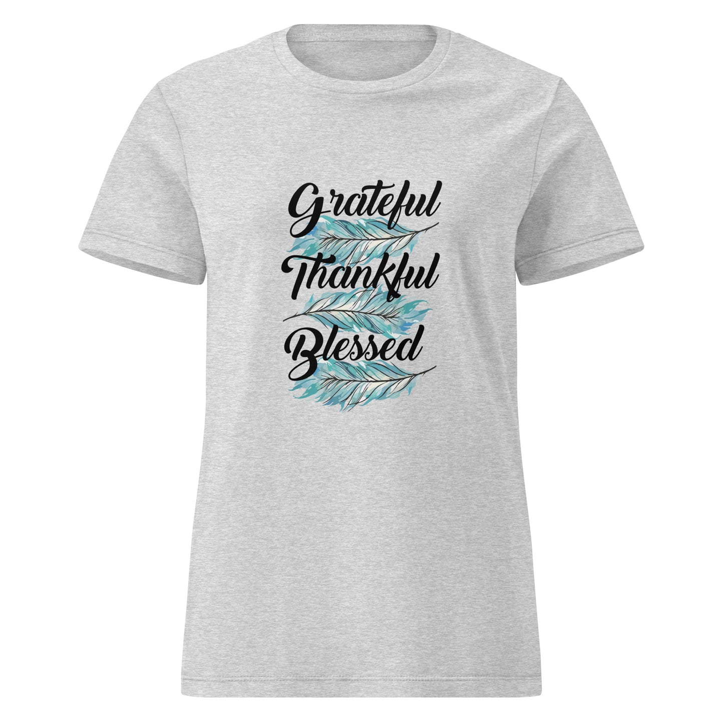 Grateful Thankful Blessed Teal Feathers Women’s Basic Tee RS Sport Grey