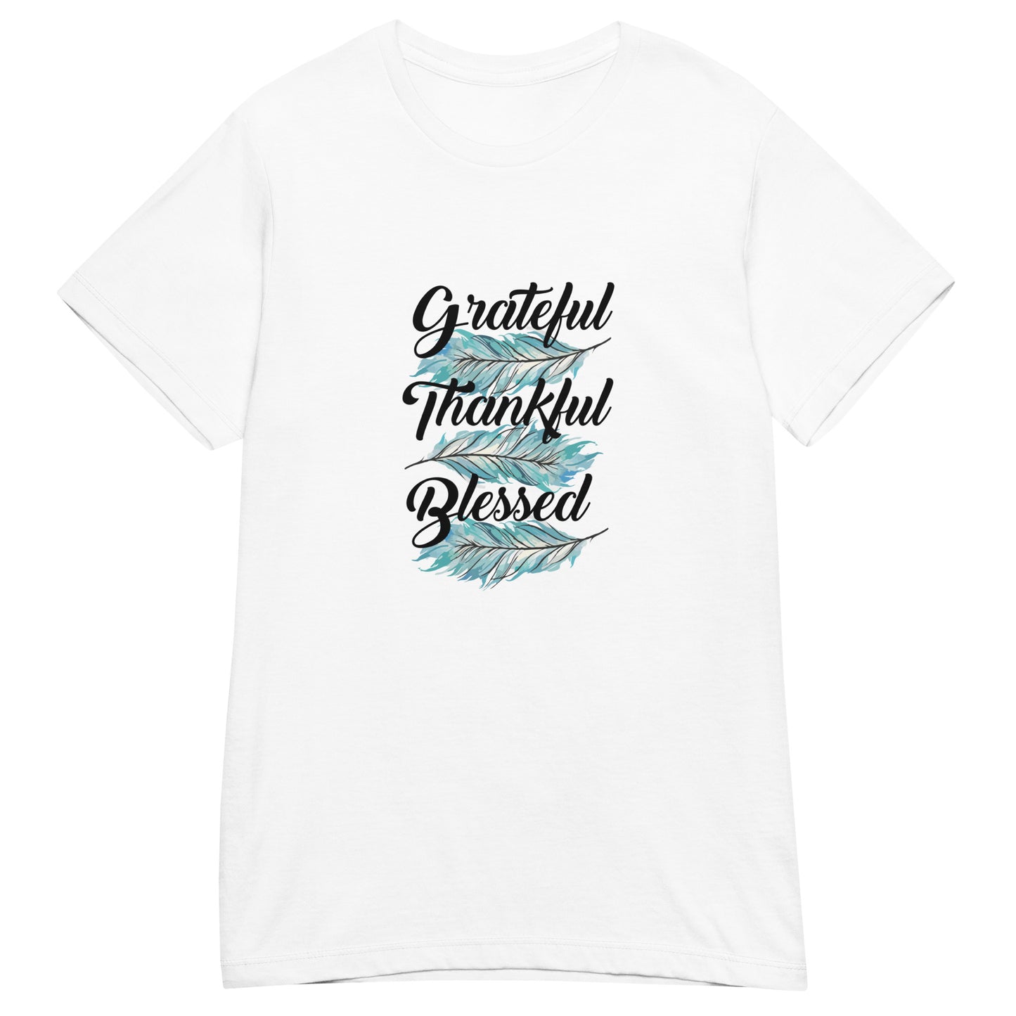 Grateful Thankful Blessed Teal Feathers Women’s Basic Tee