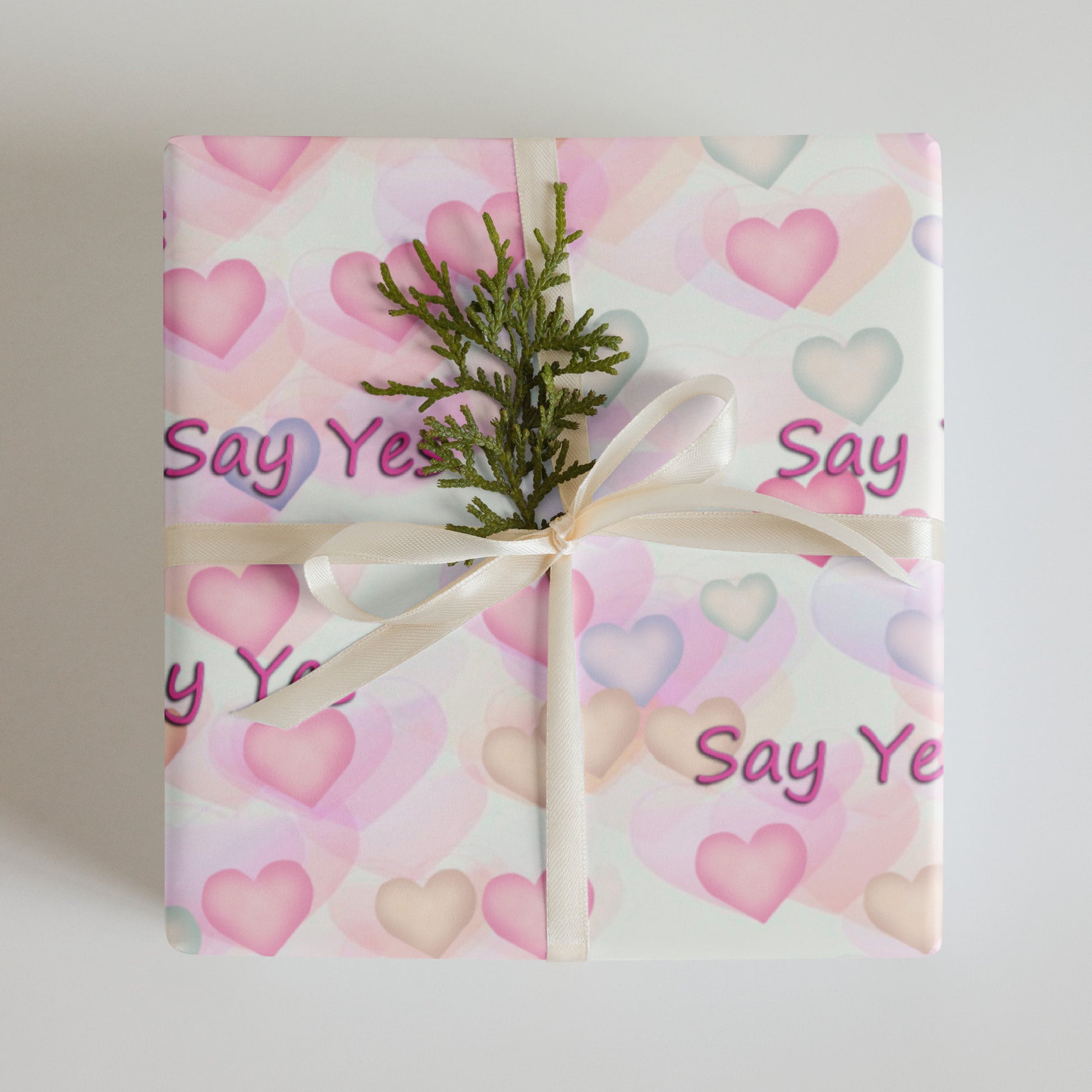 Say Yes Pink Hearts Wrapping Paper Sheets