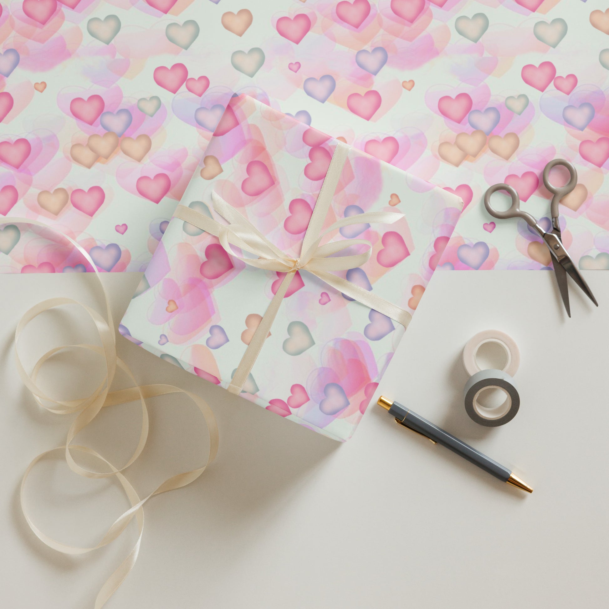 Small Watercolor Hearts Wrapping Paper Sheets