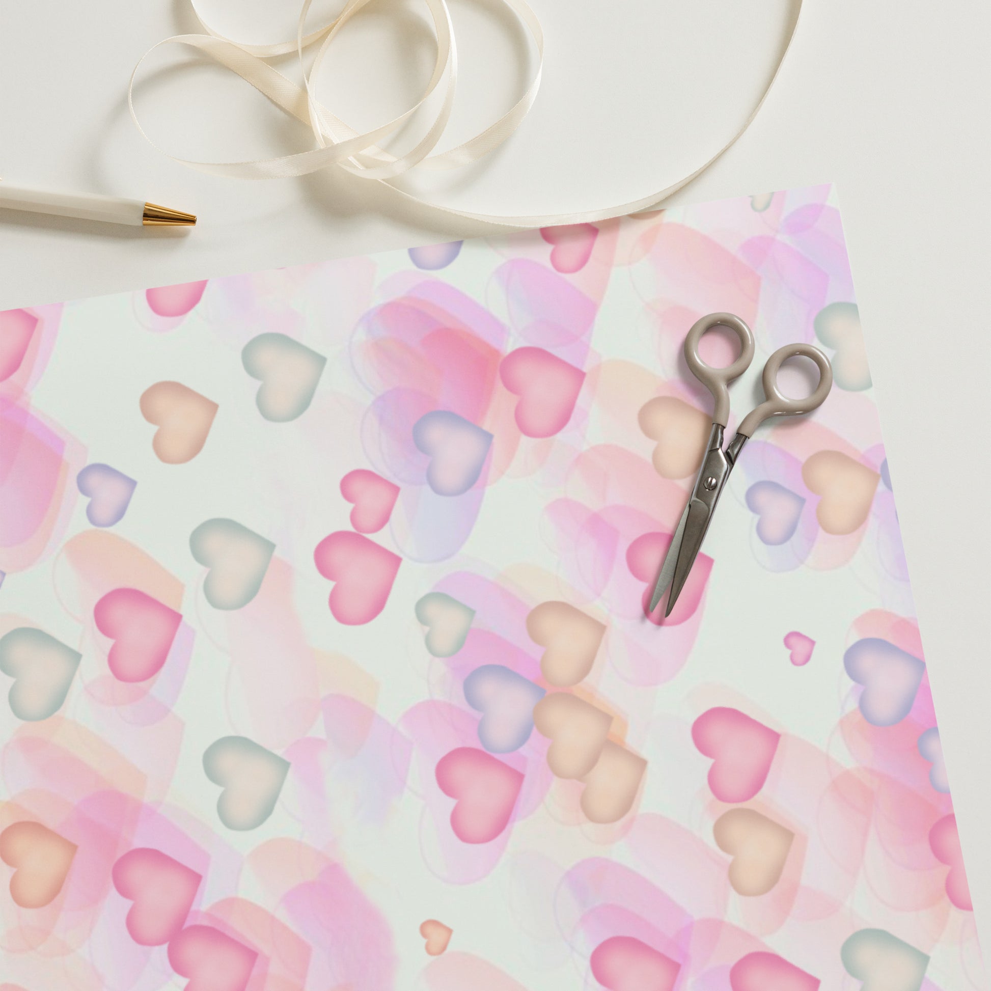 Small Watercolor Hearts Wrapping Paper Sheets