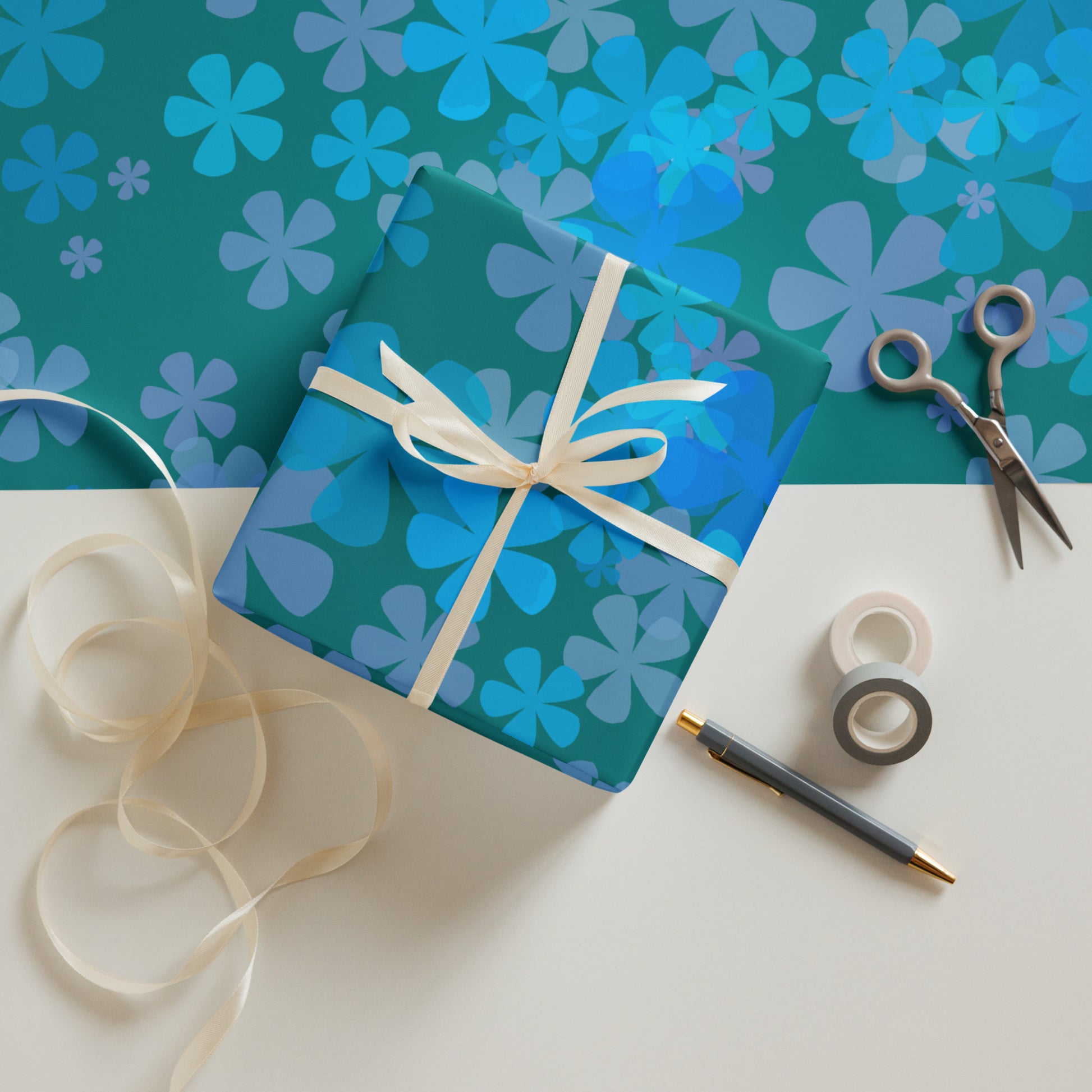 Teal and Blue Wrapping Paper Sheets