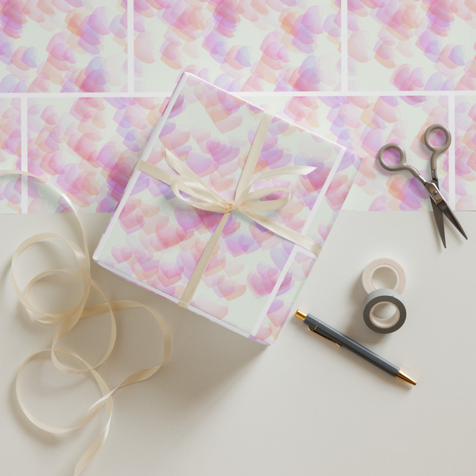 Little Pink Hearts Wrapping Paper Sheets