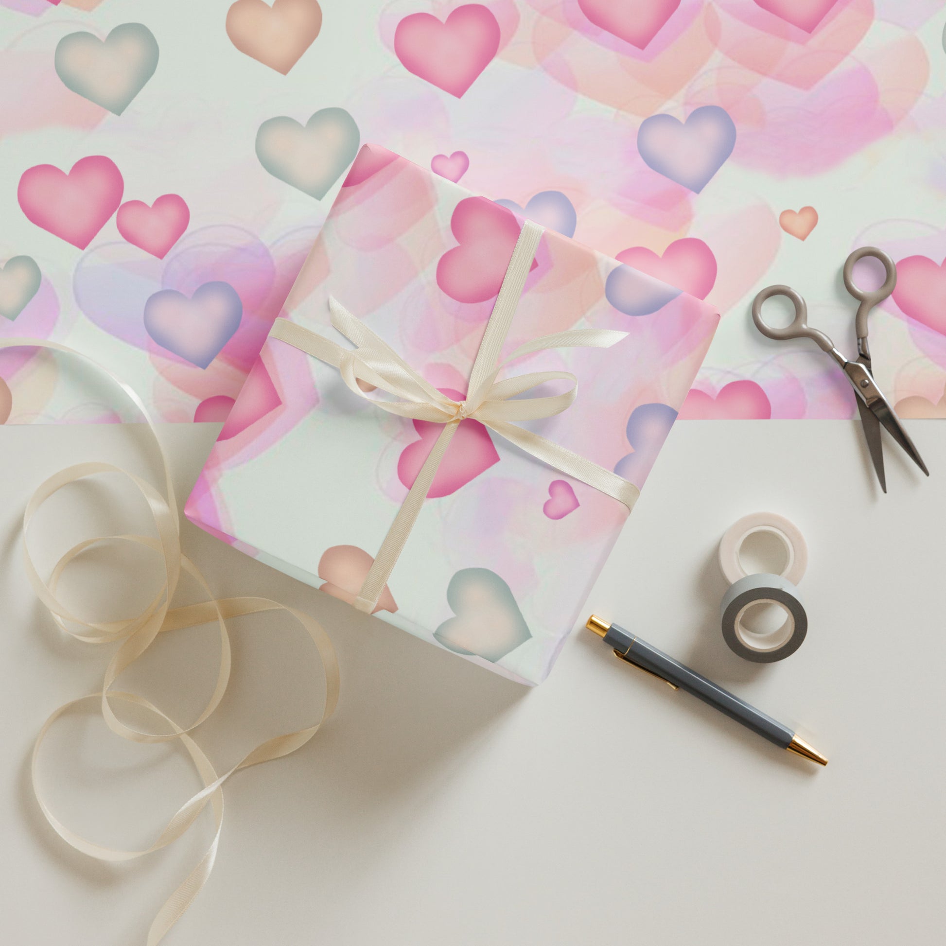 Watercolor Hearts Wrapping Paper Sheets
